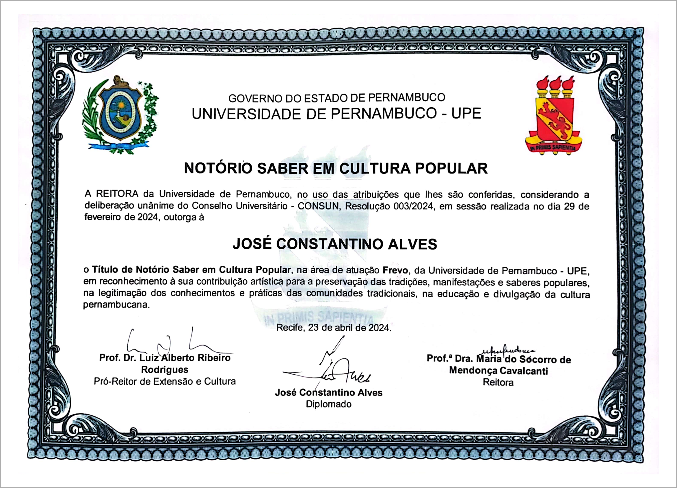 Título de Notório Saber – José Constantino